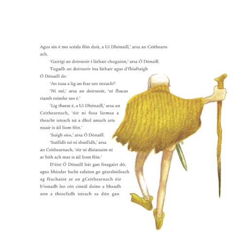 Colour illustration and text from book; pictiúr daite agus téacs as an leabhar