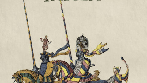Book cover illustration of two medieval knights on horseback.