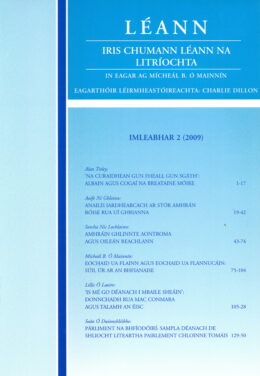 clúdach iris léinn. cover of academic journal